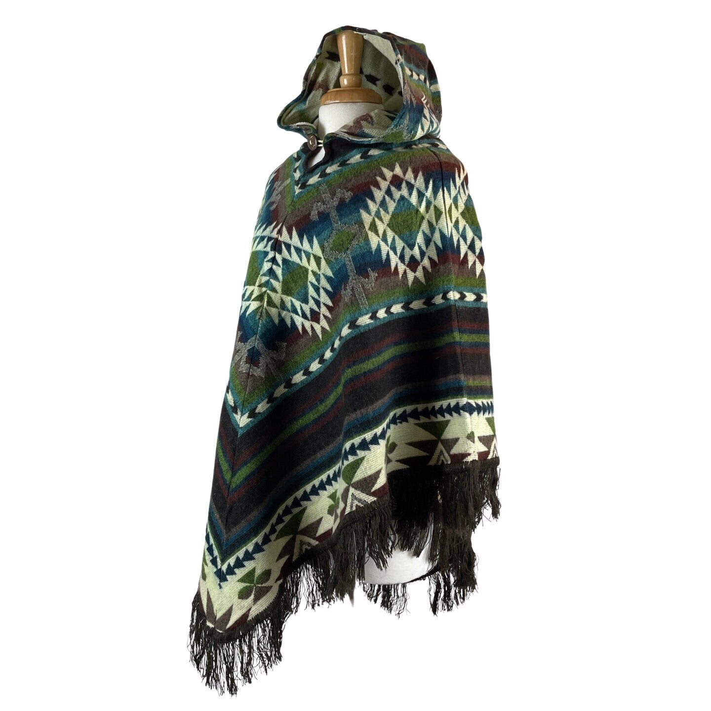 V-Shaped Alpaca Hooded Poncho |  Army Green Brown