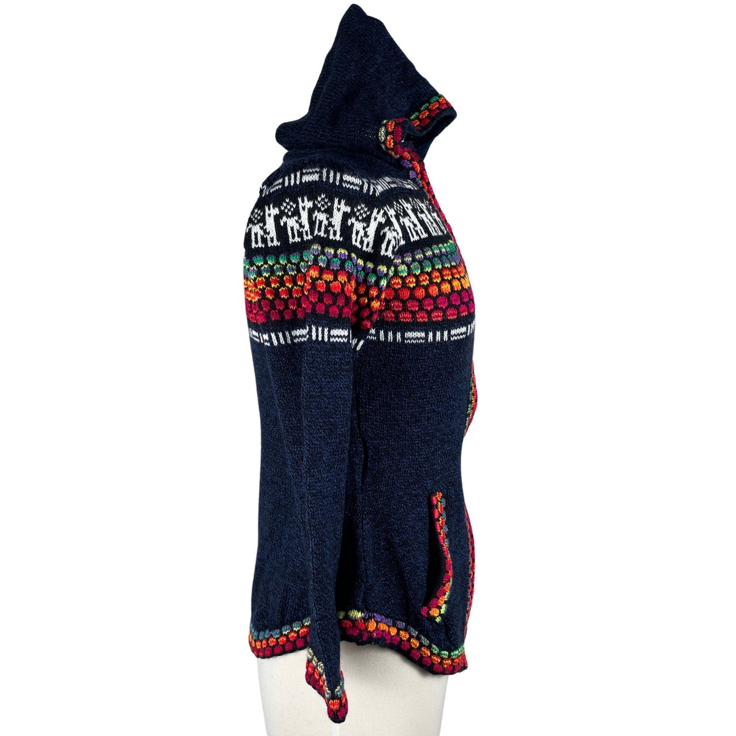 Soft Hooded Alpaca Sweater | Blue Colorful