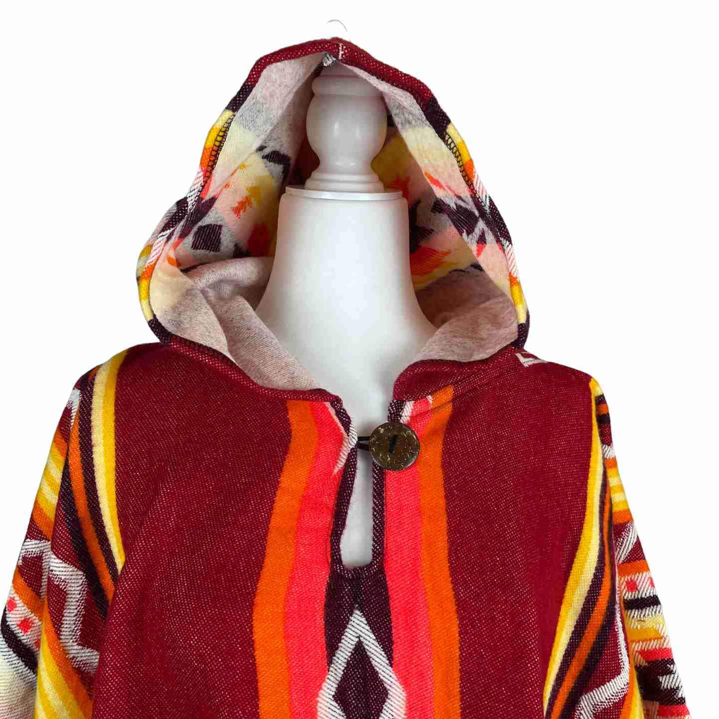 Stylish Unisex Long Overcoat - Wool Poncho Cape | Carmine Red Yellow