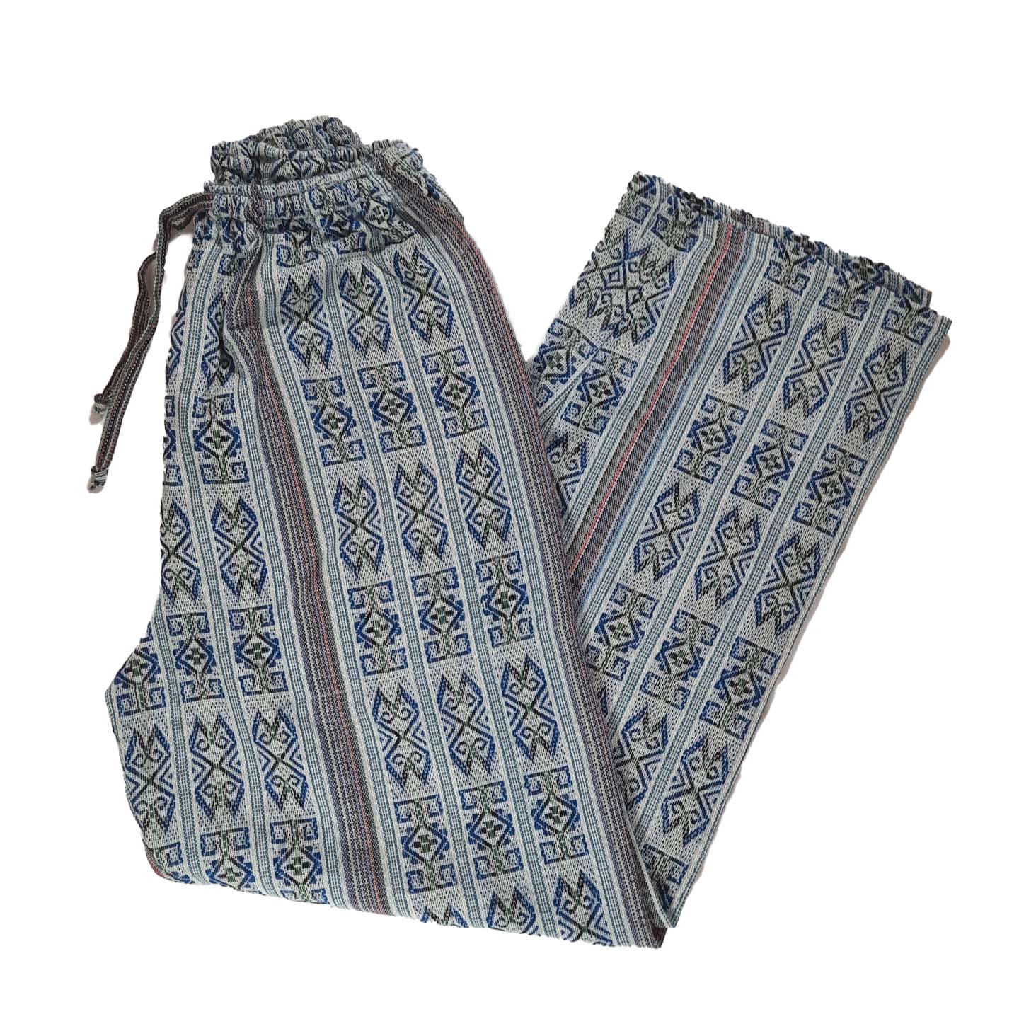 Boho Pants with Hidden Pockets Size XL | Blue White Teal