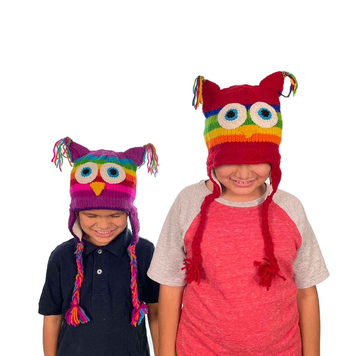 Owl Beanie Hat for Kids and Adults | Purple
