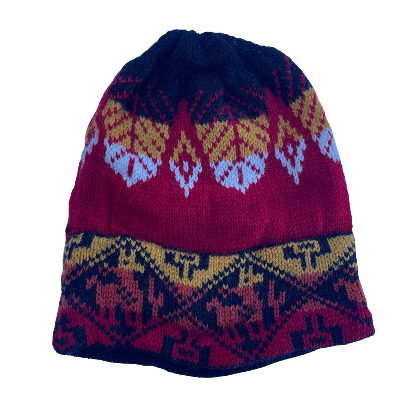 Soft Knitted Alpaca Beanie Hat | Red Black