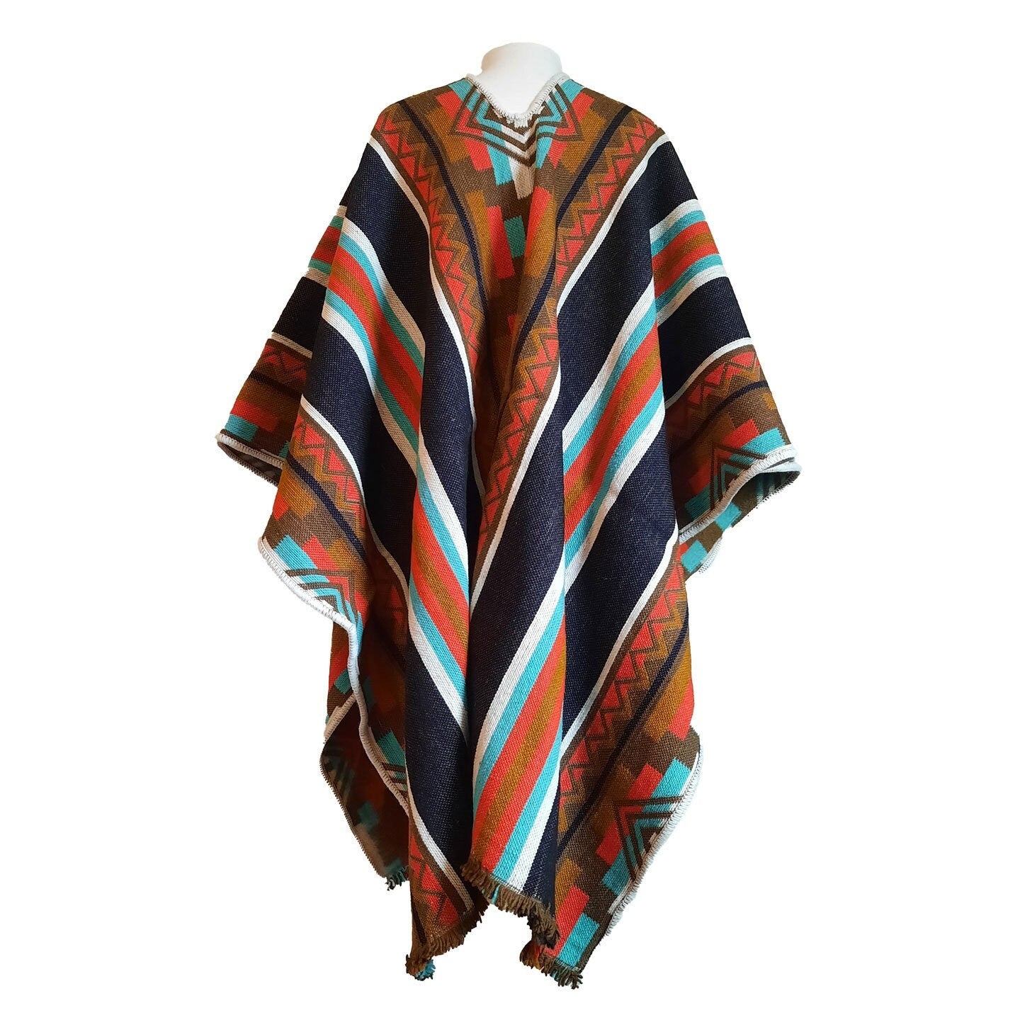 Brown Black Warm Hippie Sheep Wool Poncho