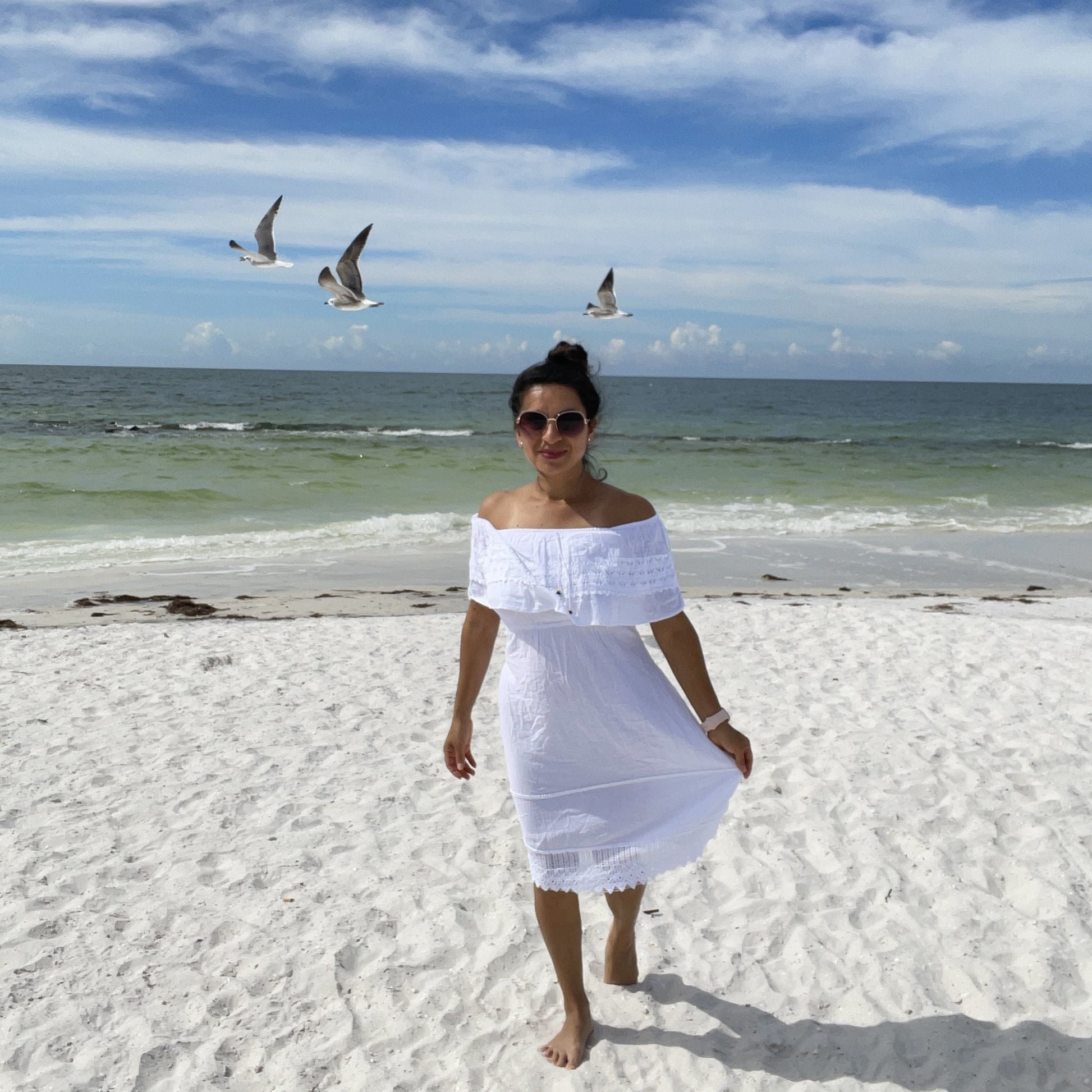 Bohemian White Cotton Off the Shoulder Dress Size M