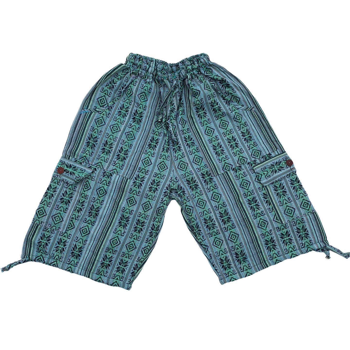 Unisex Woven Boho Cargo Shorts Size L | Gecko Green Black