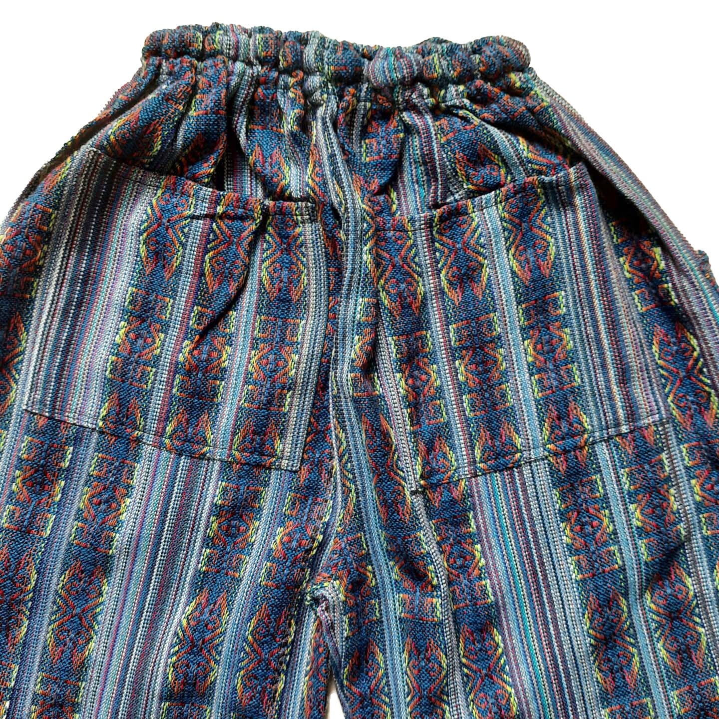Pants Size L | Woven Mens Hippie Pants | Womens Pants with 4 Pockets | Loungewear | Blue Yellow | Father's Day Gift