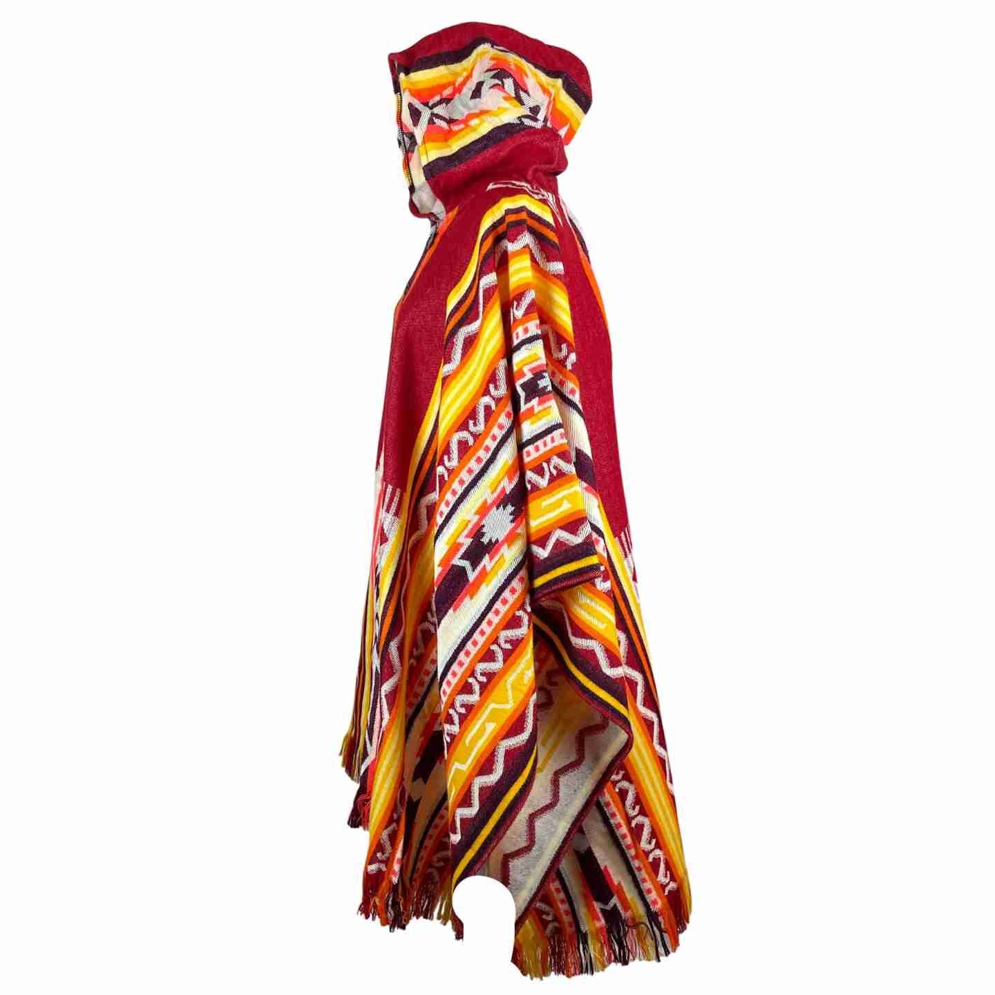 Stylish Unisex Long Overcoat - Wool Poncho Cape | Carmine Red Yellow