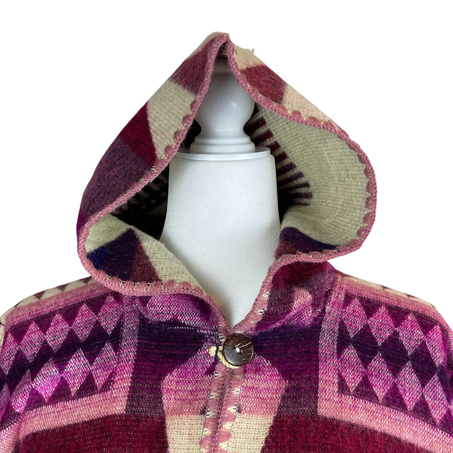 Warm Mens Wool Open Poncho Hoodie | Lilac Beige