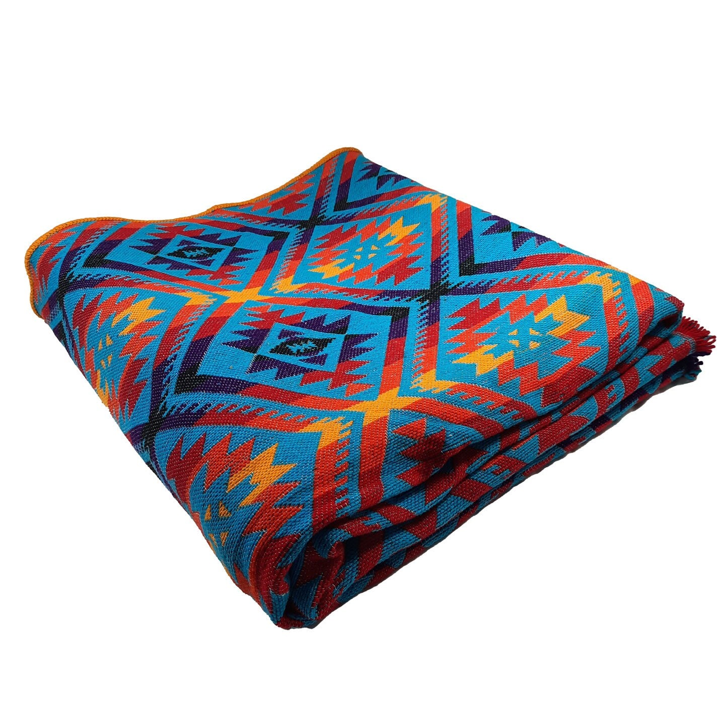 Sheep Wool Blanket | Woven Boho Hippie Bedding | Couch Cover | Warm Queen Size Blanket | Weighted Throw Blanket | Blue Red