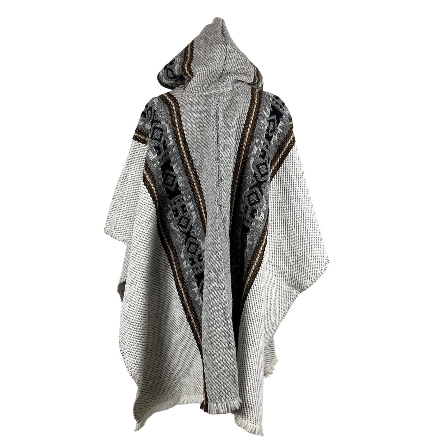 Weighted Hippie Hooded Sheep Wool Poncho | White Gray Brown