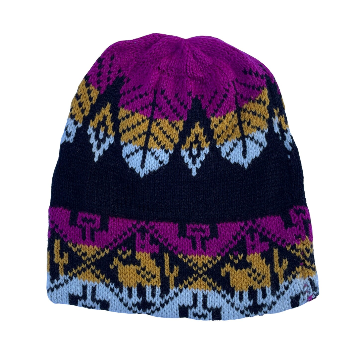 Soft Knitted Alpaca Beanie Hat | Magenta Black