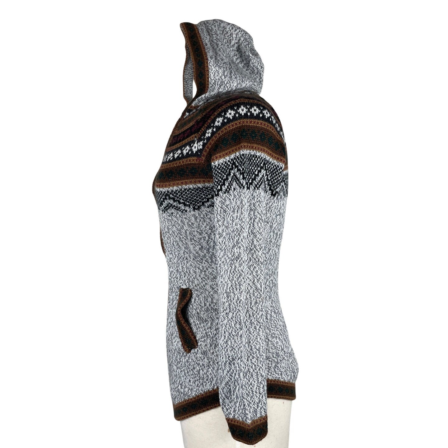 Soft Hooded Alpaca Sweater | Gray Brown Wine