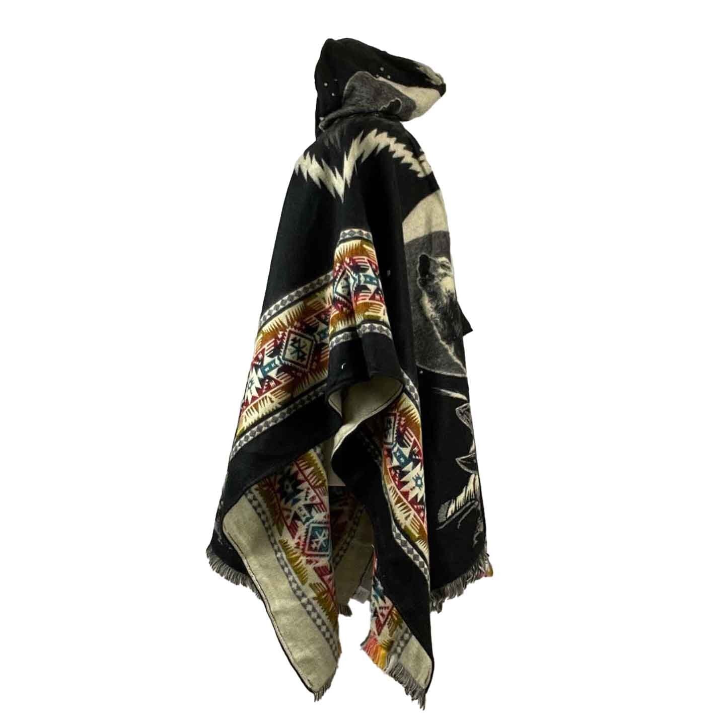 Wolf Moon Poncho | Black Colorful