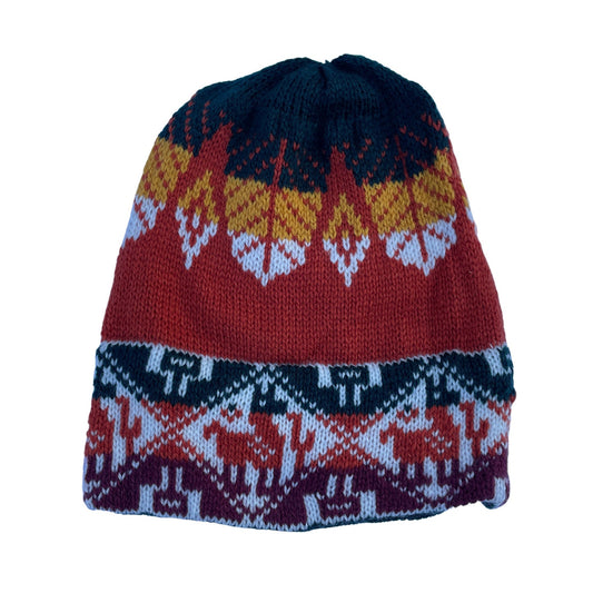 Soft Knitted Alpaca Beanie Hat | Navy Orange
