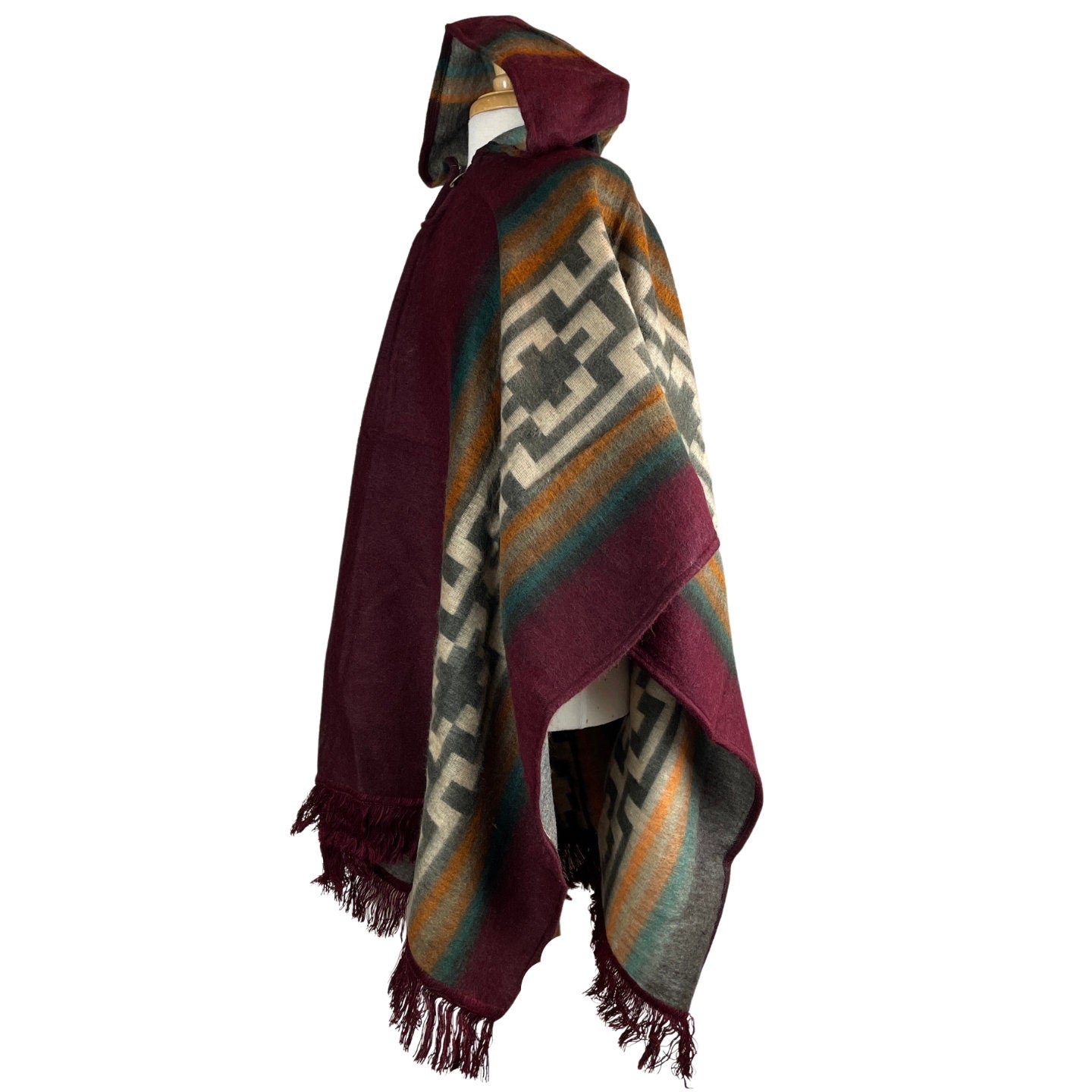 Warm Hooded Poncho for Women and Men | Burgundy Teal