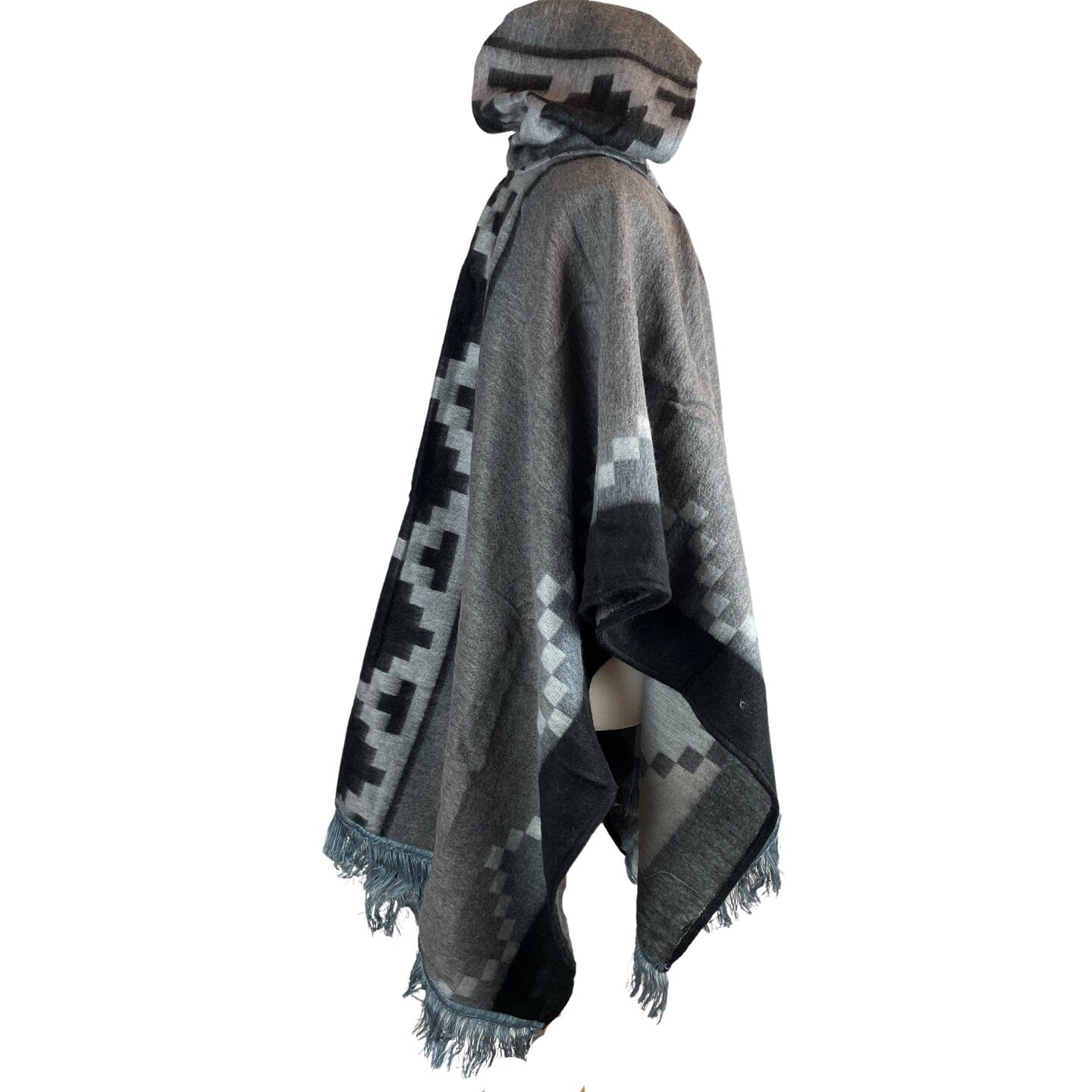 Warm Hooded Poncho Women | Black Shades of Gray