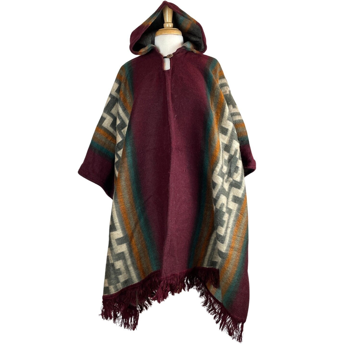 Warm Hooded Poncho for Women and Men | Burgundy Teal