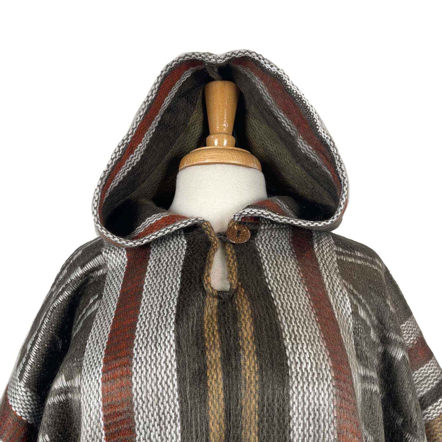 Alpaca Poncho with Hood | Brown Red