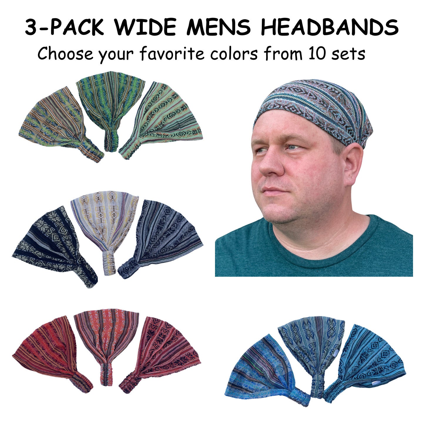 3 Pack Wide Yoga Headbands | One size Hairbands for Women and Men