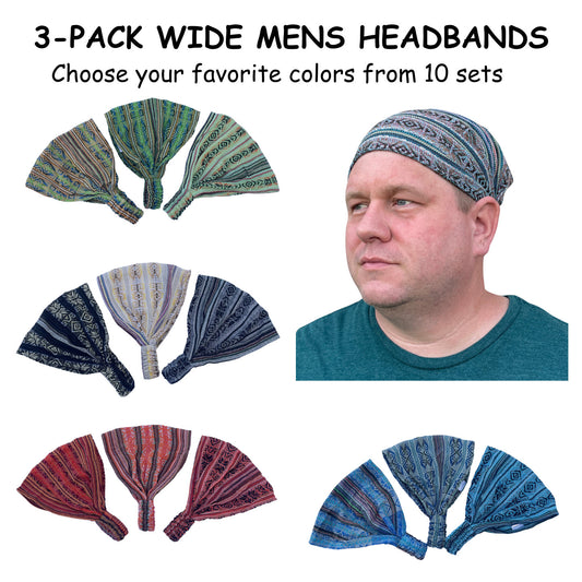 3 Pack Wide Yoga Headbands | One size Hairbands for Women and Men