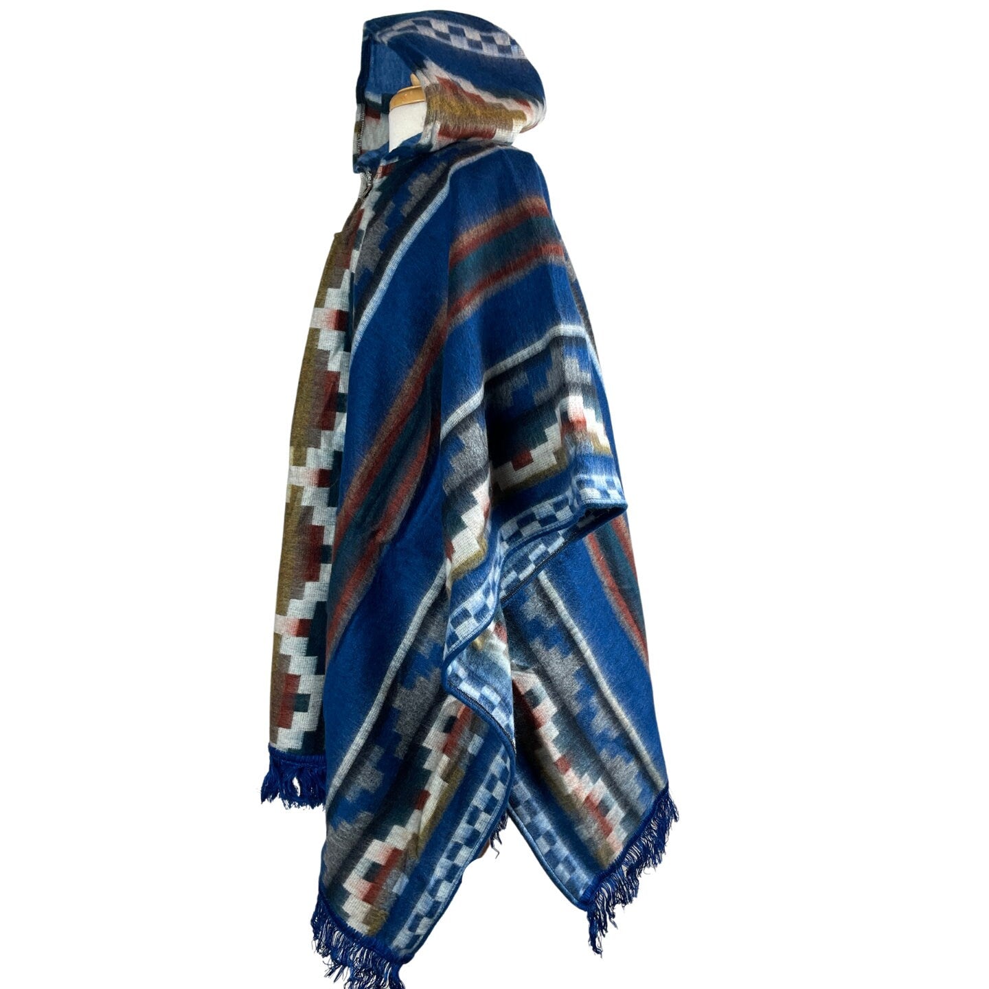 Warm Hooded Poncho Women & Men | Royal Blue Gray