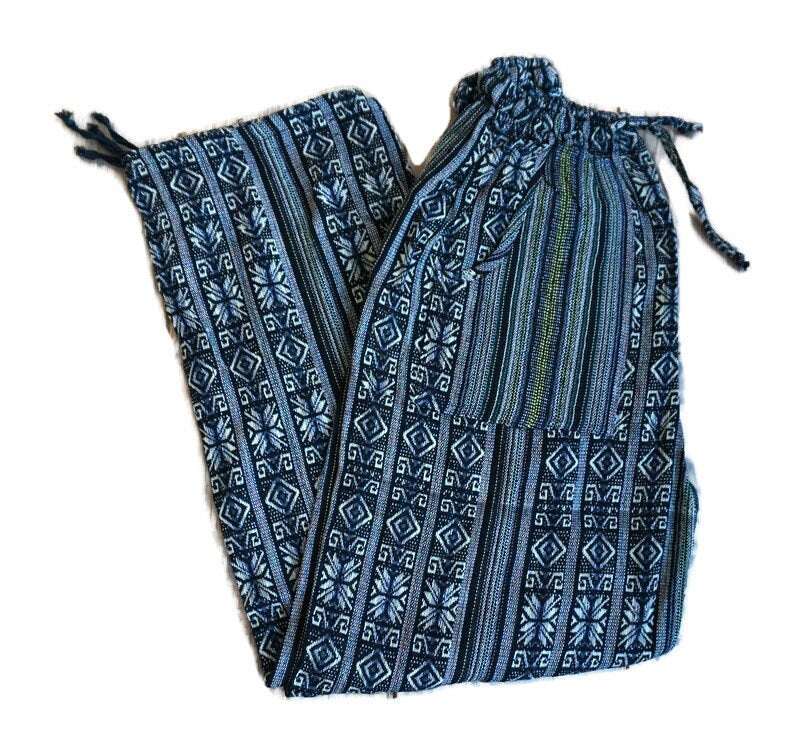 Woven Boho Pants Size XL | Hippie Pants | Tribal Pants with Pockets | Black Beige Womens PantsActive Wear | Lounge Wear | Outerwear