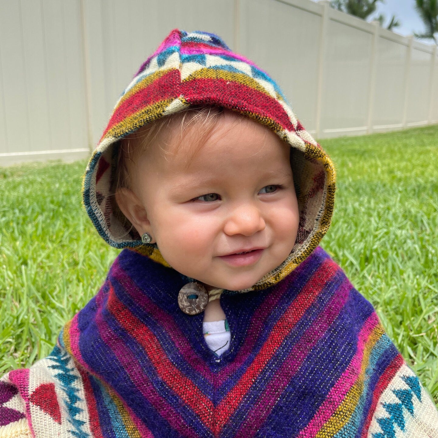 Hooded Alpaca Wool Baby Poncho 0-12 months | Kids Overcoat | Maroon Beige