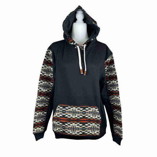 Warm Soft Mens Cotton Hooded Sweatshirt Size M | Black Brown