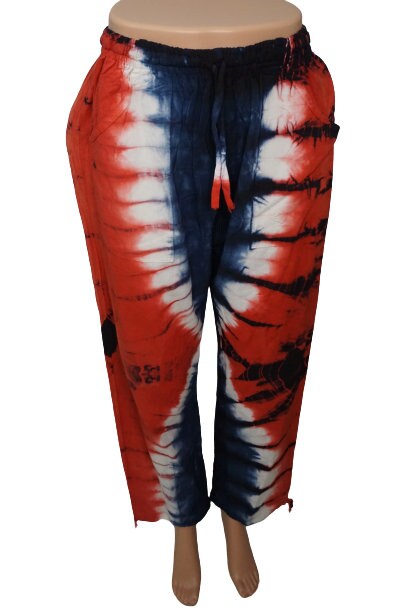 Hippie Tie Dye Pants with Pockets Size L | Loungewear Womens Men Boho Pants | 4th of July Pants | Red Blue White