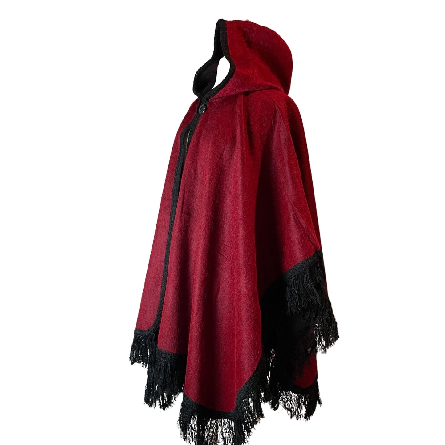 Open Hooded Alpaca Poncho | Red Black