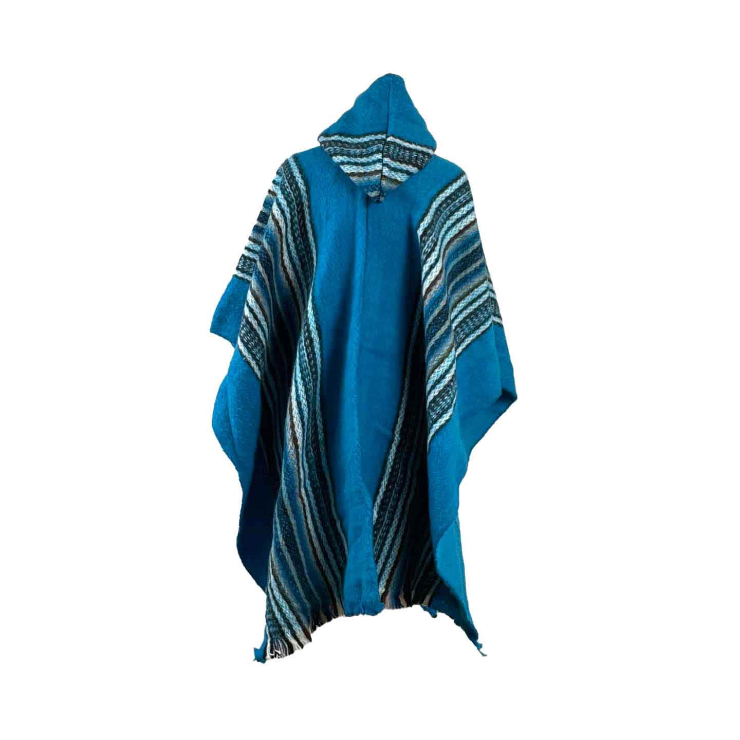 Hippie Hooded Weighted Poncho | Turquoise White