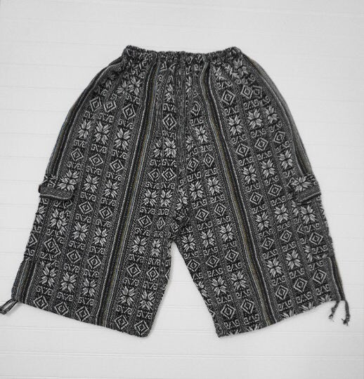 Shorts | Womens Shorts | Mens Shorts | Hippie Shorts | Cargo Shorts with Pockets | Black White | Lounge Wear