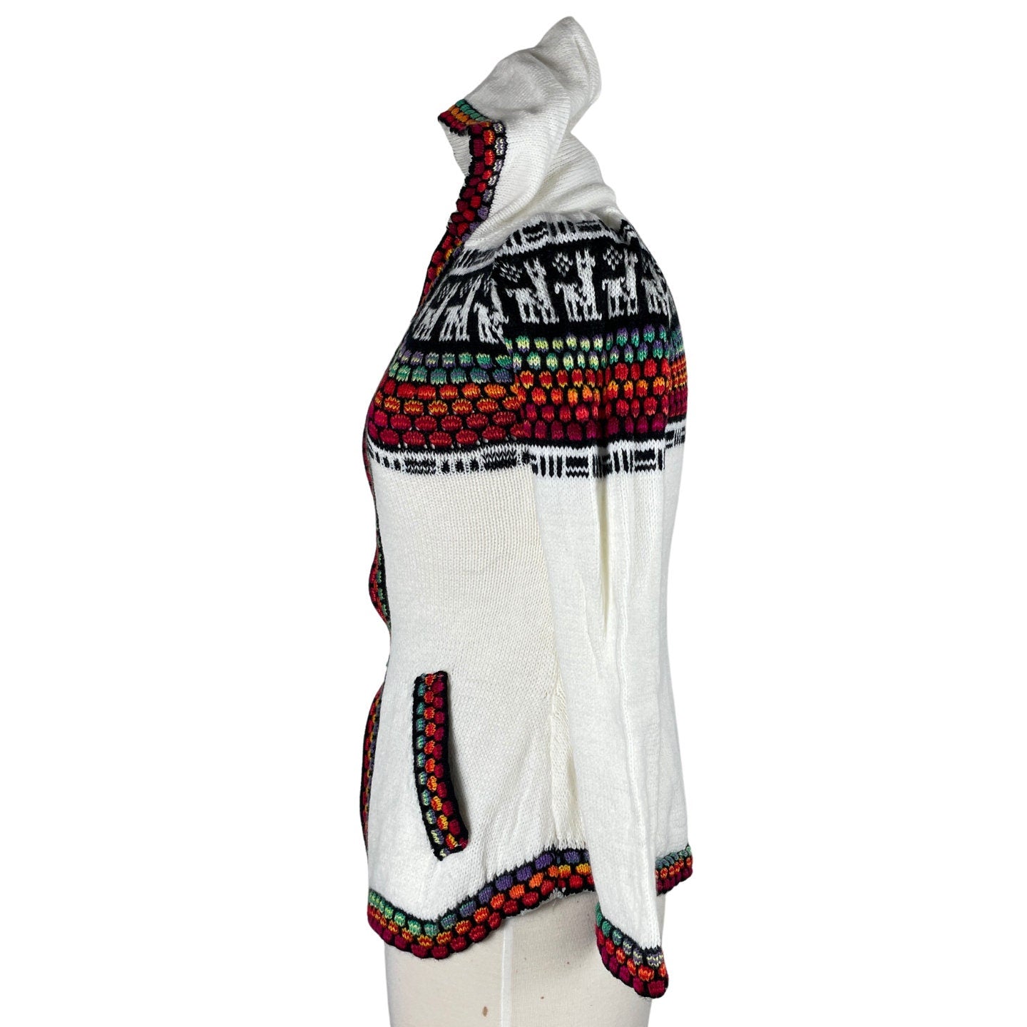 Soft Hooded Alpaca Women Sweater | White Colorful