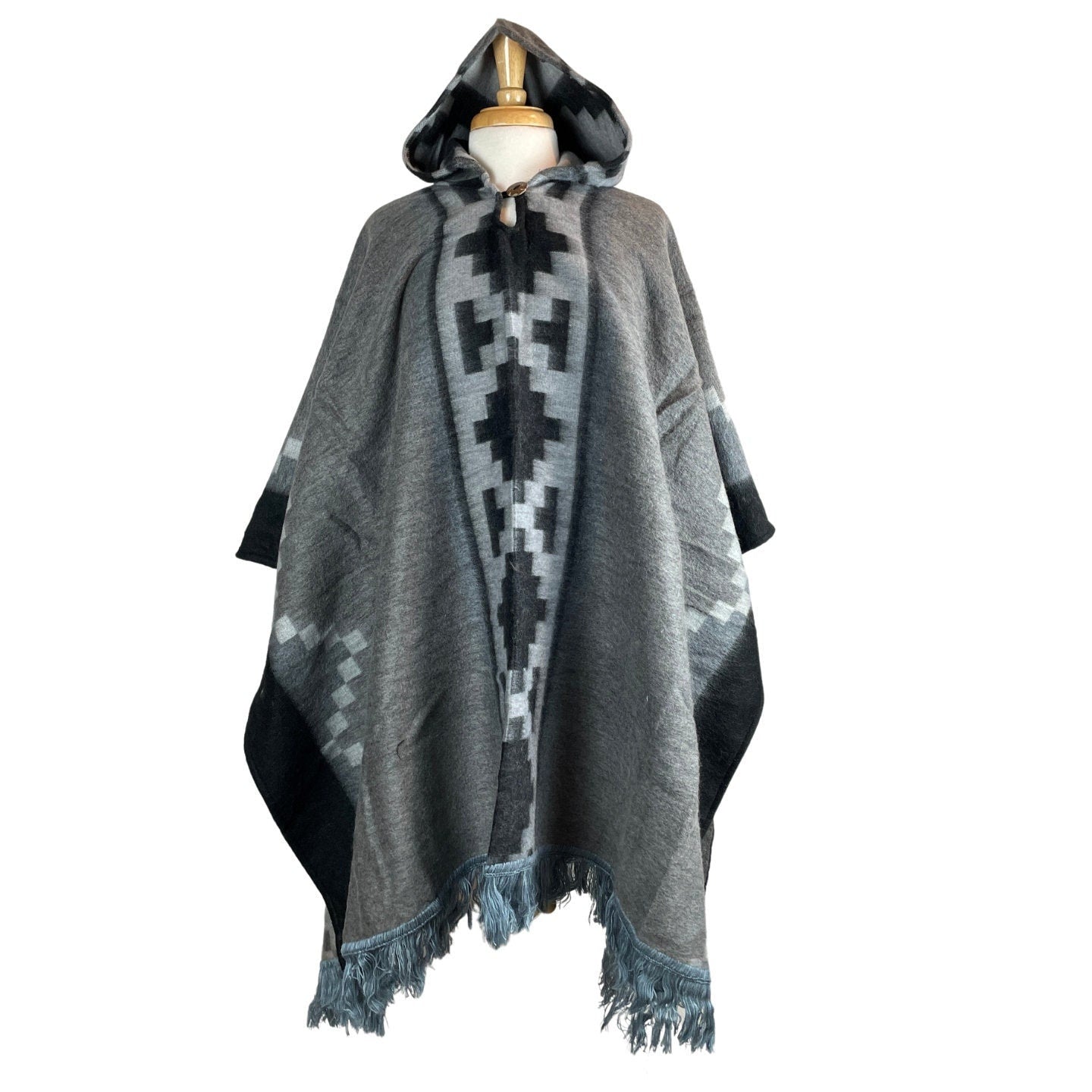 Warm Hooded Poncho Women | Black Shades of Gray