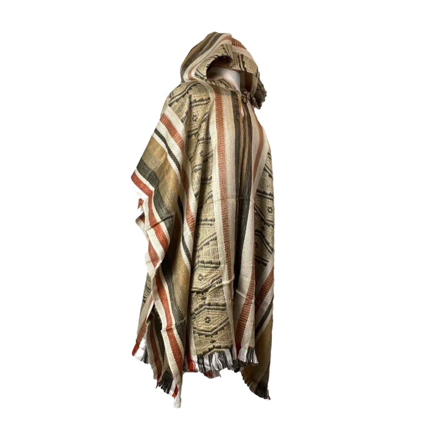 Beige Tan Unisex Hooded Alpaca Wool Poncho