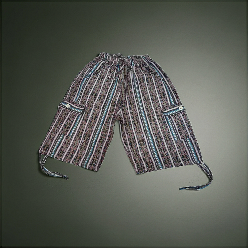 2XL Plus Size Boho Cargo Shorts – Unisex Festival Shorts, Handwoven Cotton