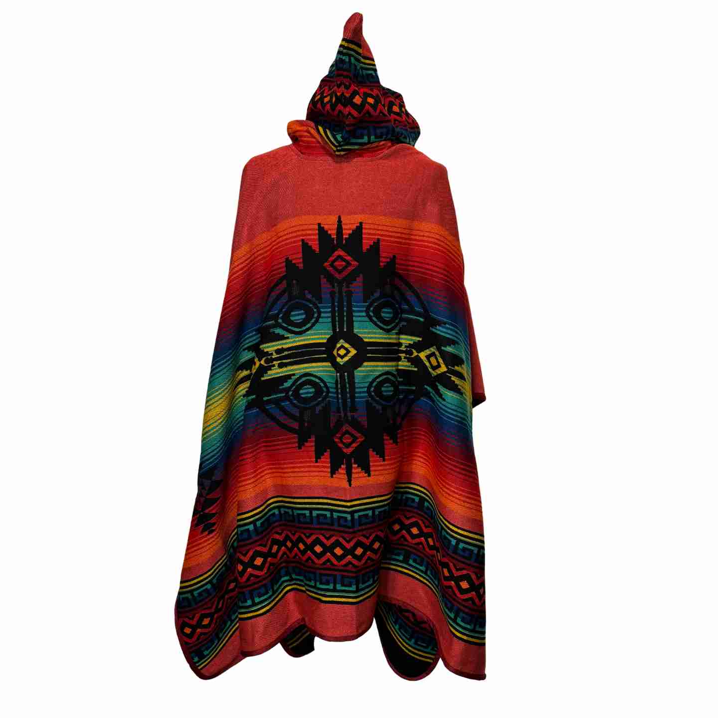 Desert Moon “Desert Sunrise Ember” Hooded Alpaca-Blend Poncho