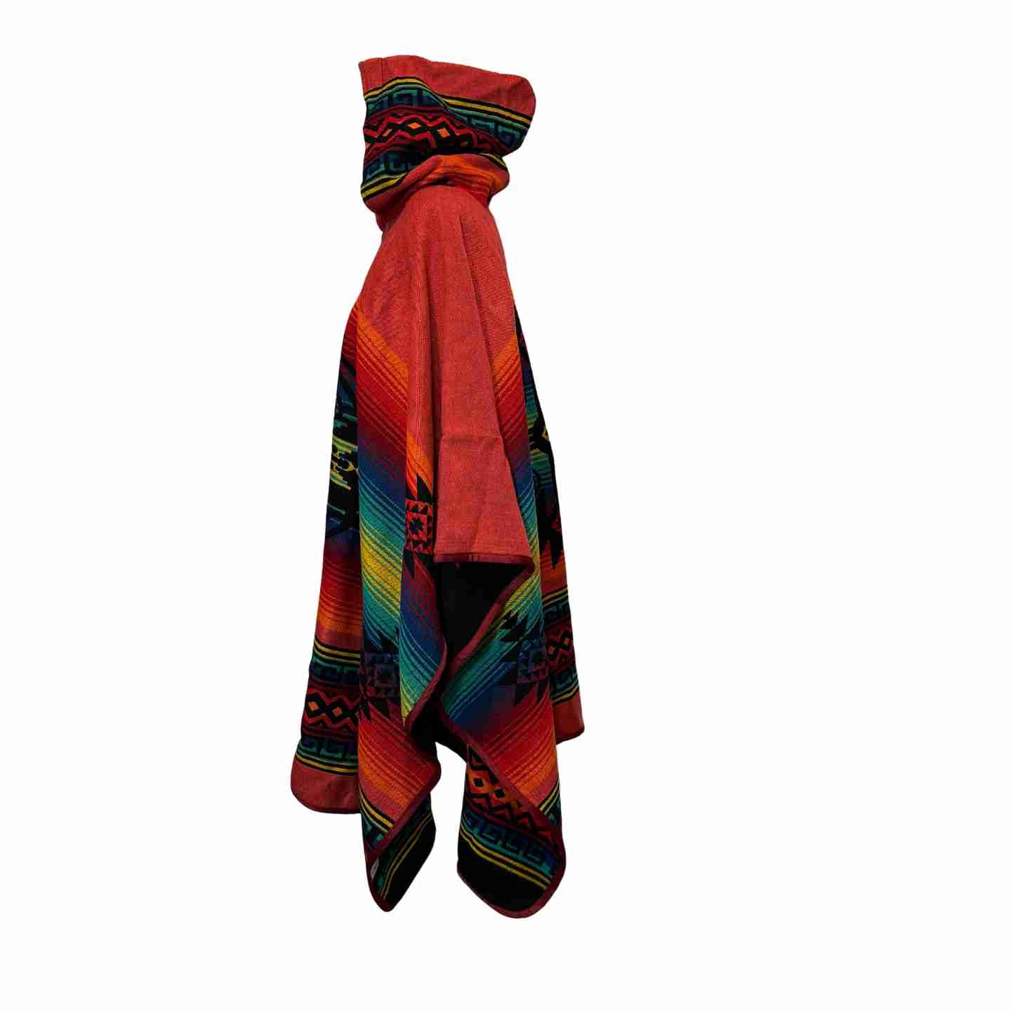Desert Moon “Desert Sunrise Ember” Hooded Alpaca-Blend Poncho
