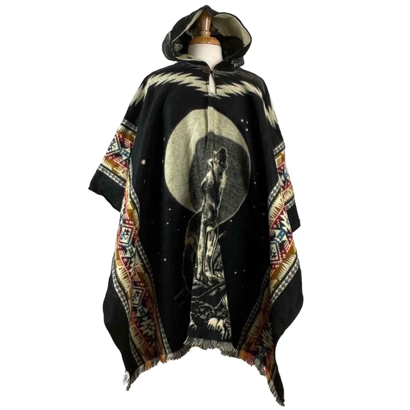 Wolf Moon Poncho | Black Colorful
