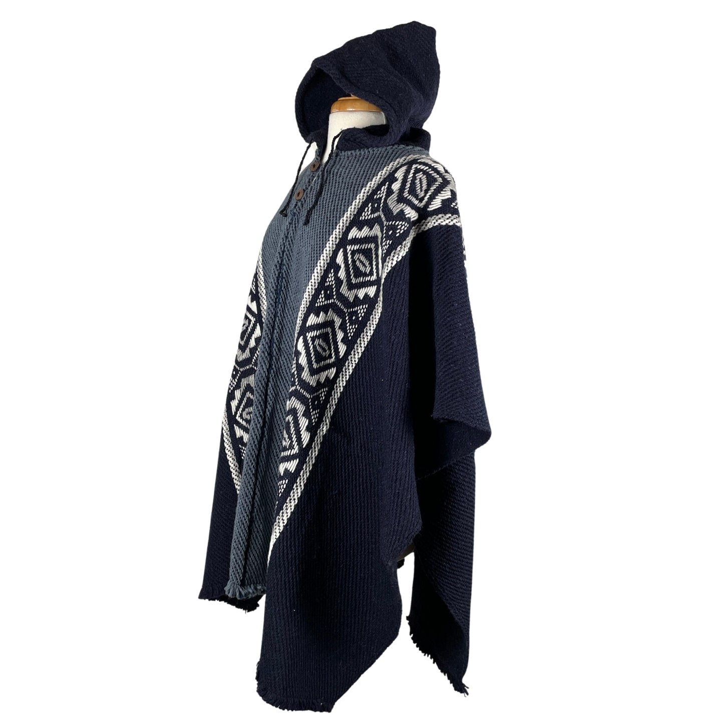 Weighted Hippie Hooded Sheep Wool Poncho | Navy Steel