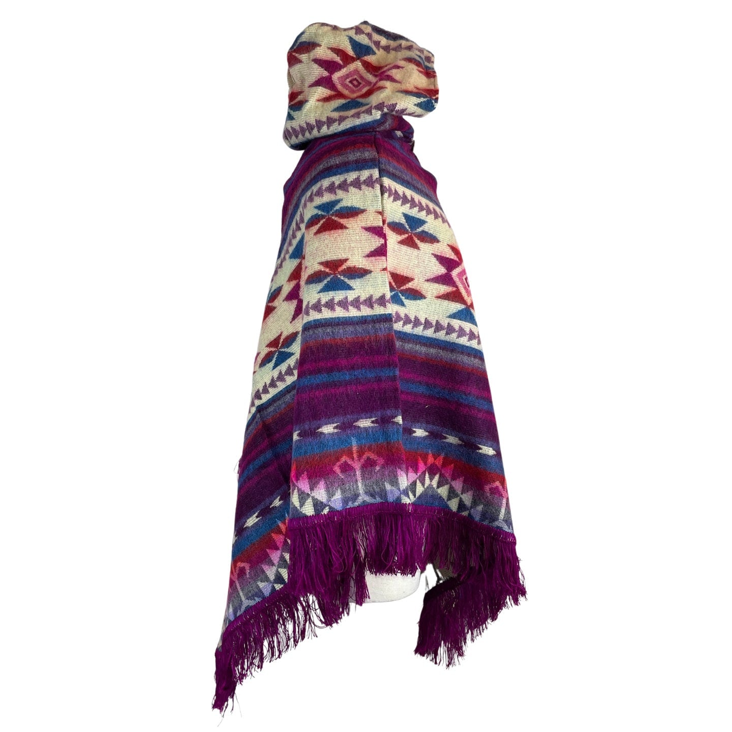 V-Shaped Alpaca Hooded Poncho | Lightweight Soft Woman's Poncho | Hippie Man Poncho | Purple Beige