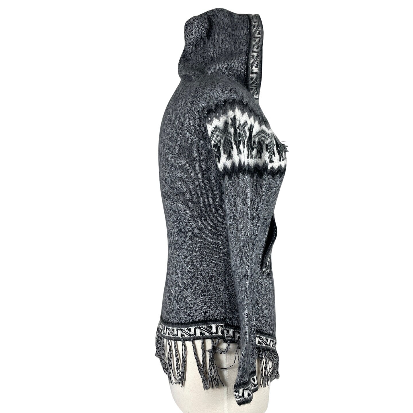 Soft Hooded Alpaca Sweater | Dark Gray White