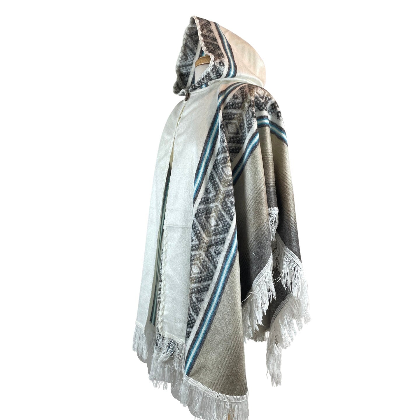 Open Unisex Hooded Poncho | White Brown Stone