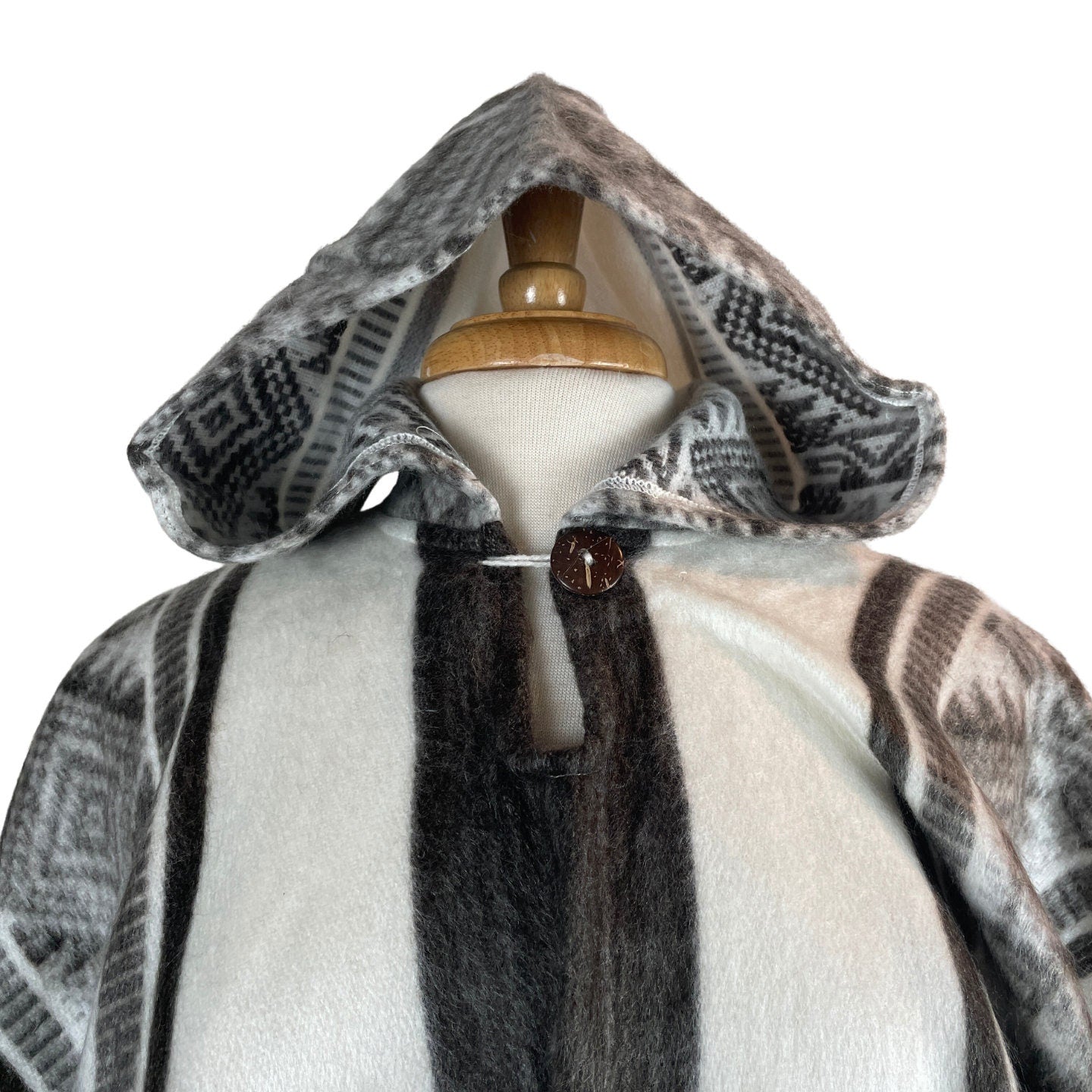 Hooded Alpaca Unisex Poncho | Brown White