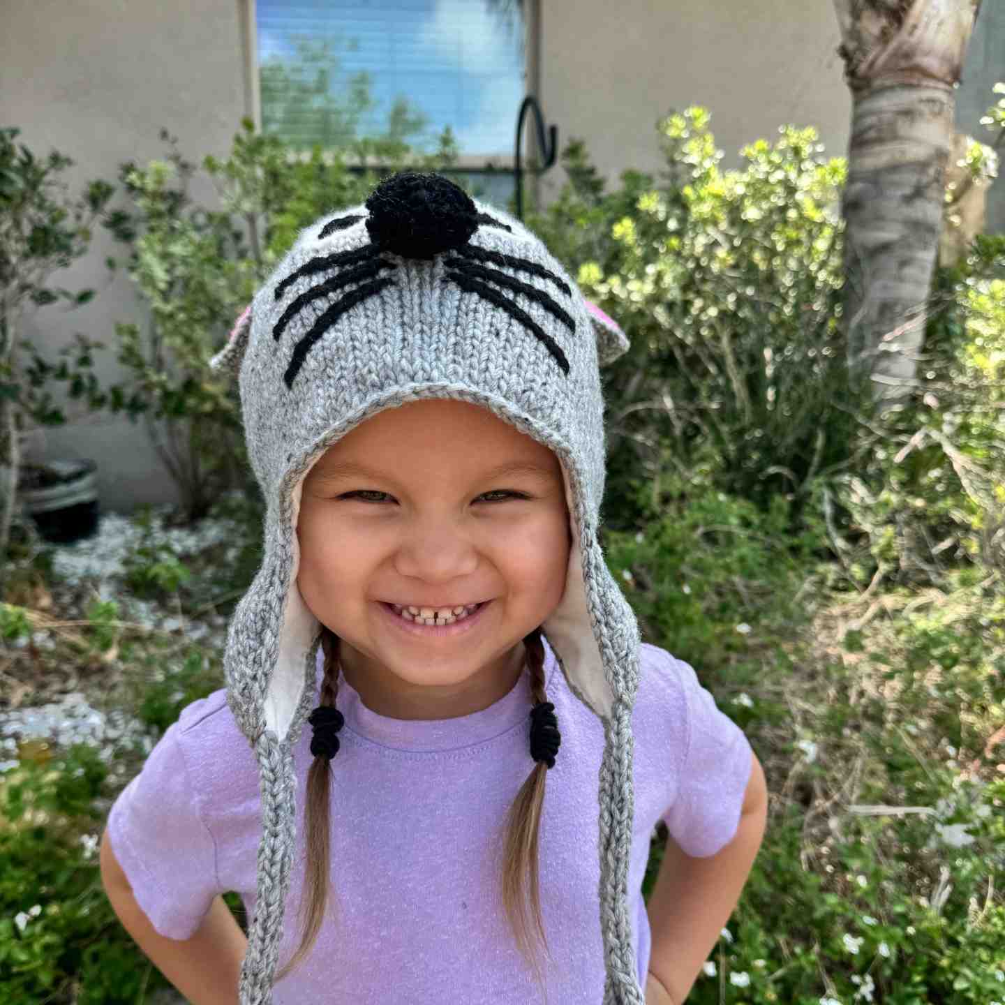 Cat and Mouse Beanie Hats 100% Wool Hand-Knitted Fleece Lined Stretchy Kids Adults