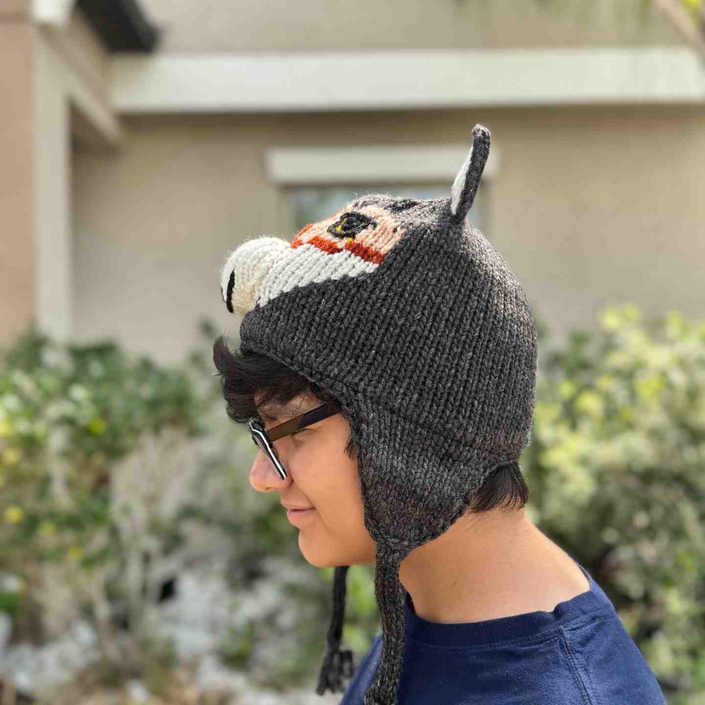 Wolf Animal Beanie Hat 100% Wool Hand-Knitted Fleece Lined Stretchy Kids Adults Unisex