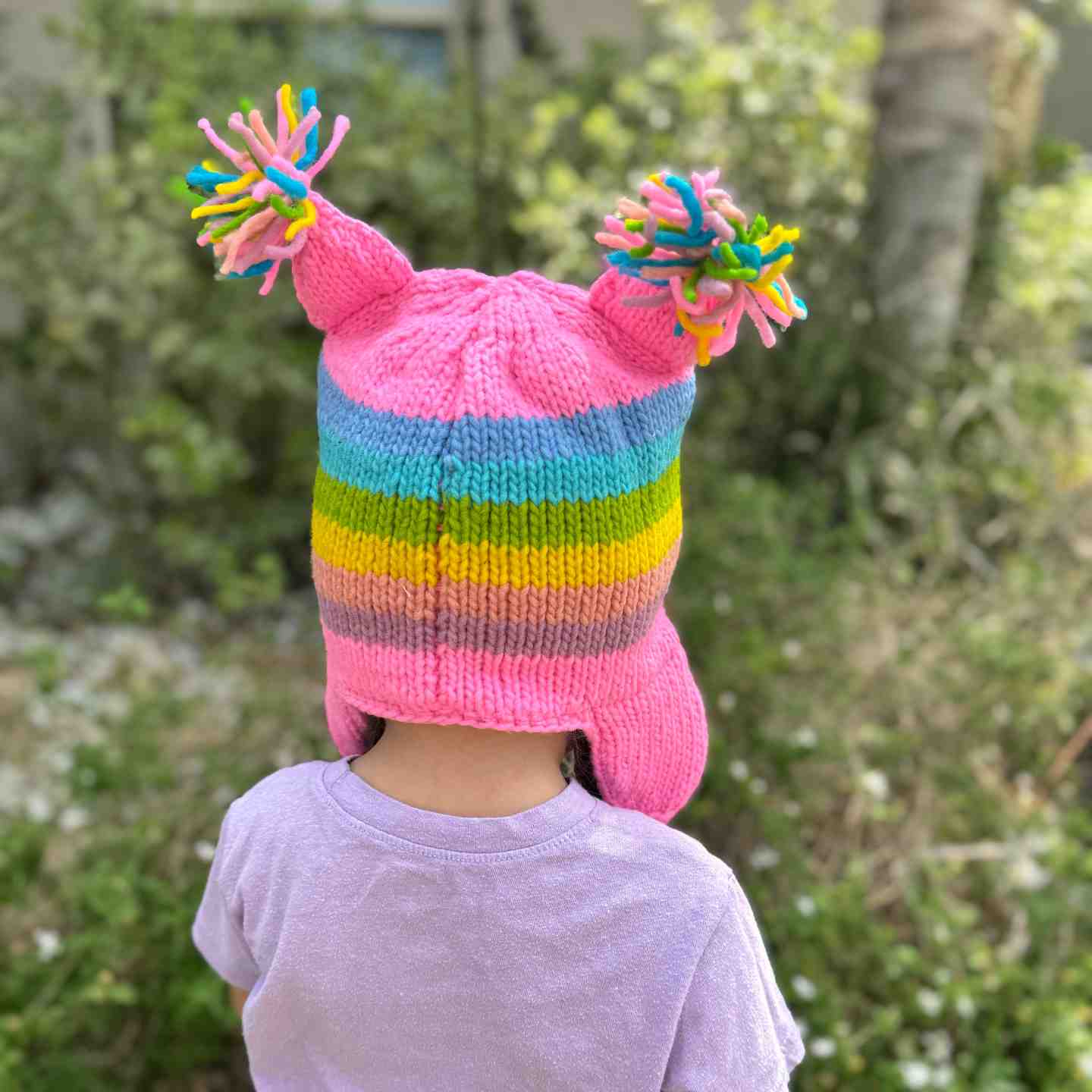 Rainbow Owl Beanie Hat 100% Wool Hand-Knitted Fleece Lined Stretchy Kids Adults Unisex