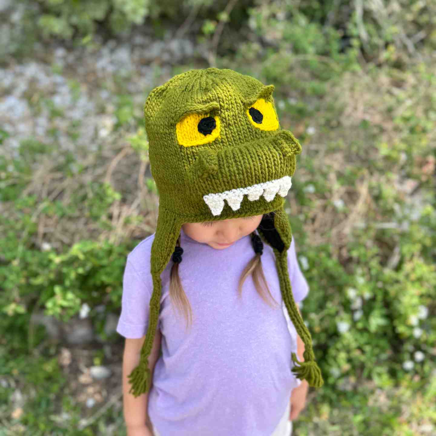 Dinosaur Beanie Hat Stretchy 100% Wool Hand-Knitted with Soft Fleece Lining Kids Adults Unisex