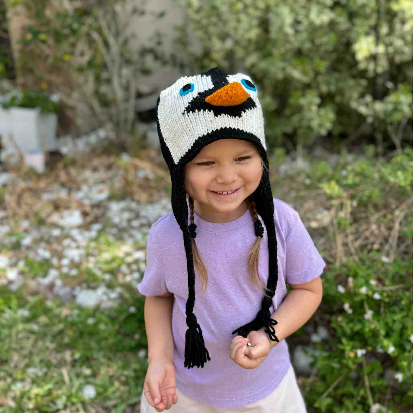 Penguin Beanie Hat 100% Wool Hand-Knitted Fleece Lined Stretchy Kids Adults Unisex