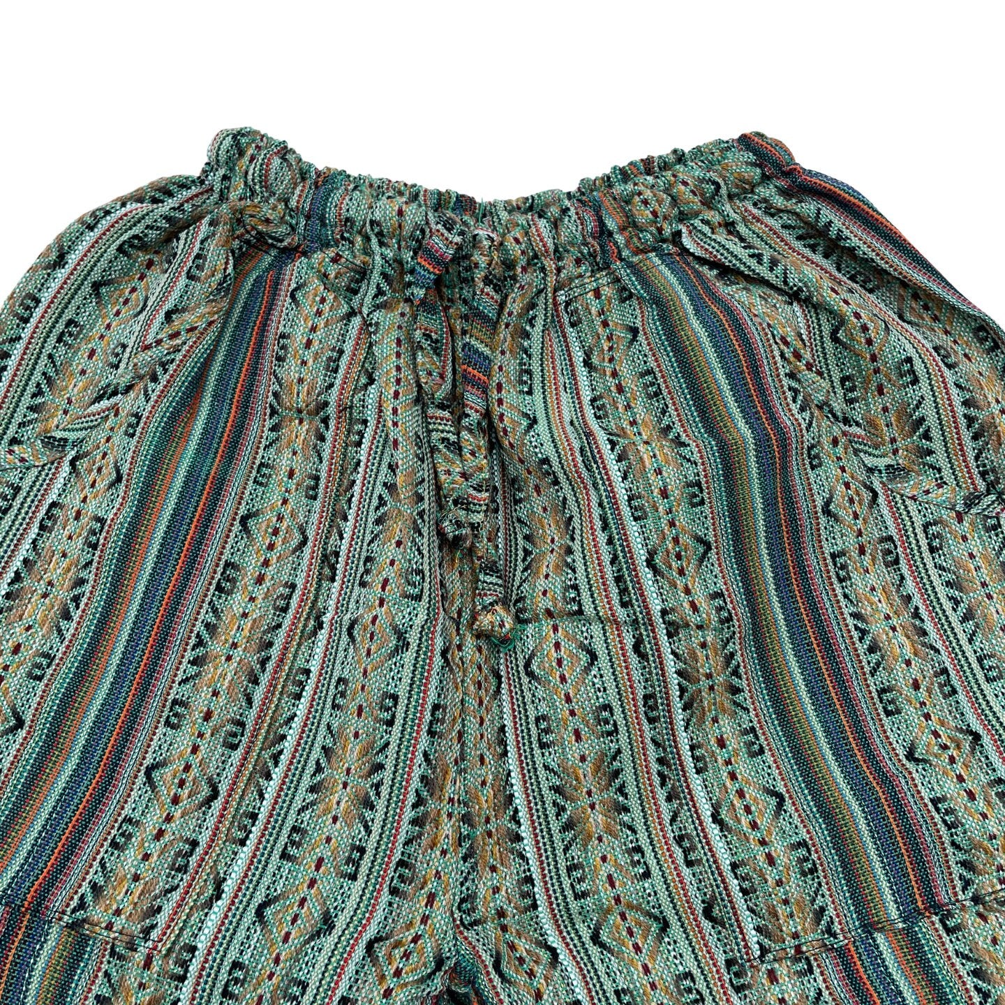 Unisex Woven Boho Cargo Shorts Size L | Hippie Shorts | Tribal Shorts | Laurel Green Macchiato